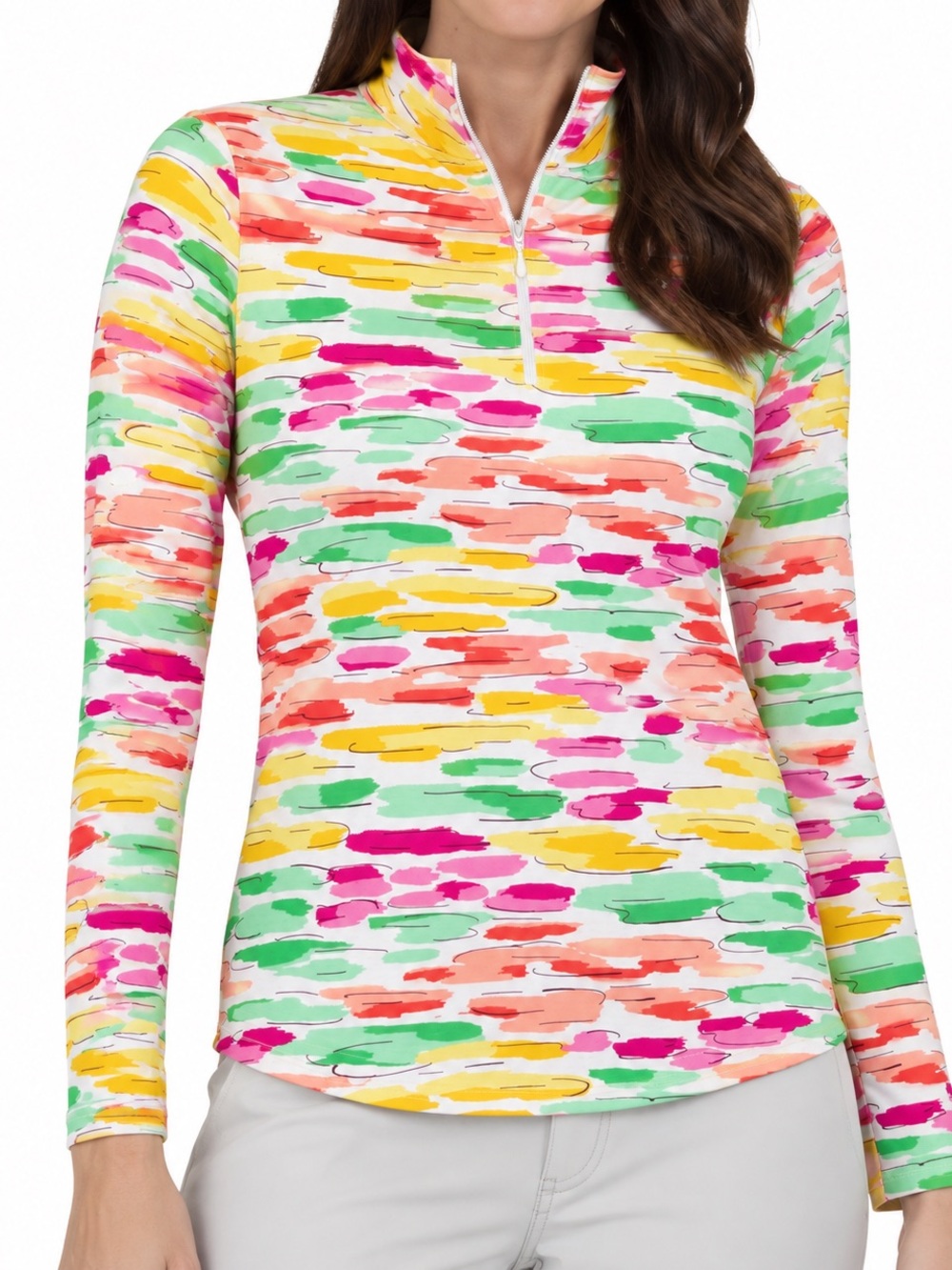 IBKUL IceFil UPF 50+ Cooling Quarter Zip Gia Brushstroke Print Golf Top M
